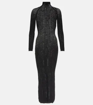 ALAÏA distressed wool blend midi dress, black