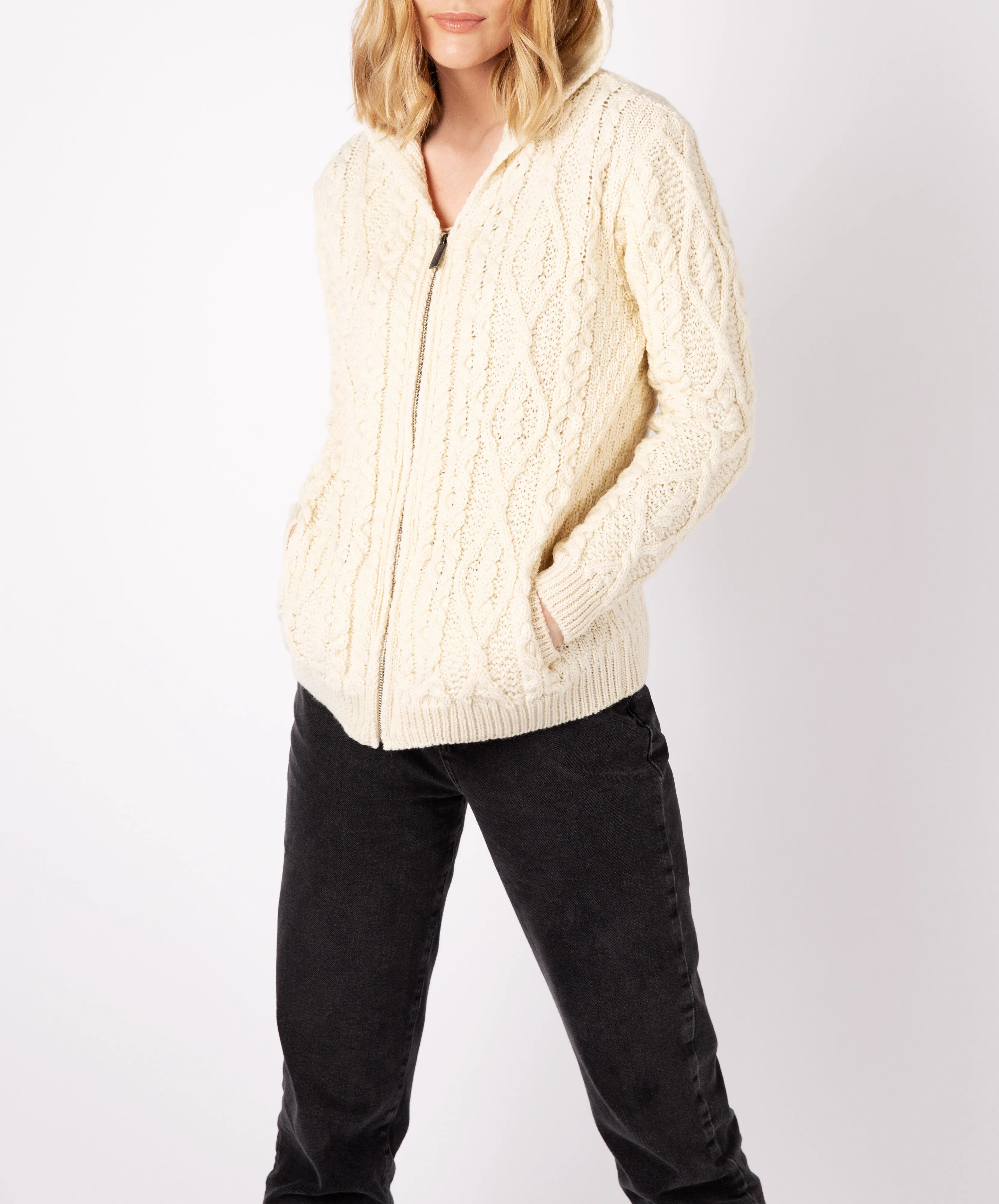 Ash Aran Zipped Hooded Jacket Natural