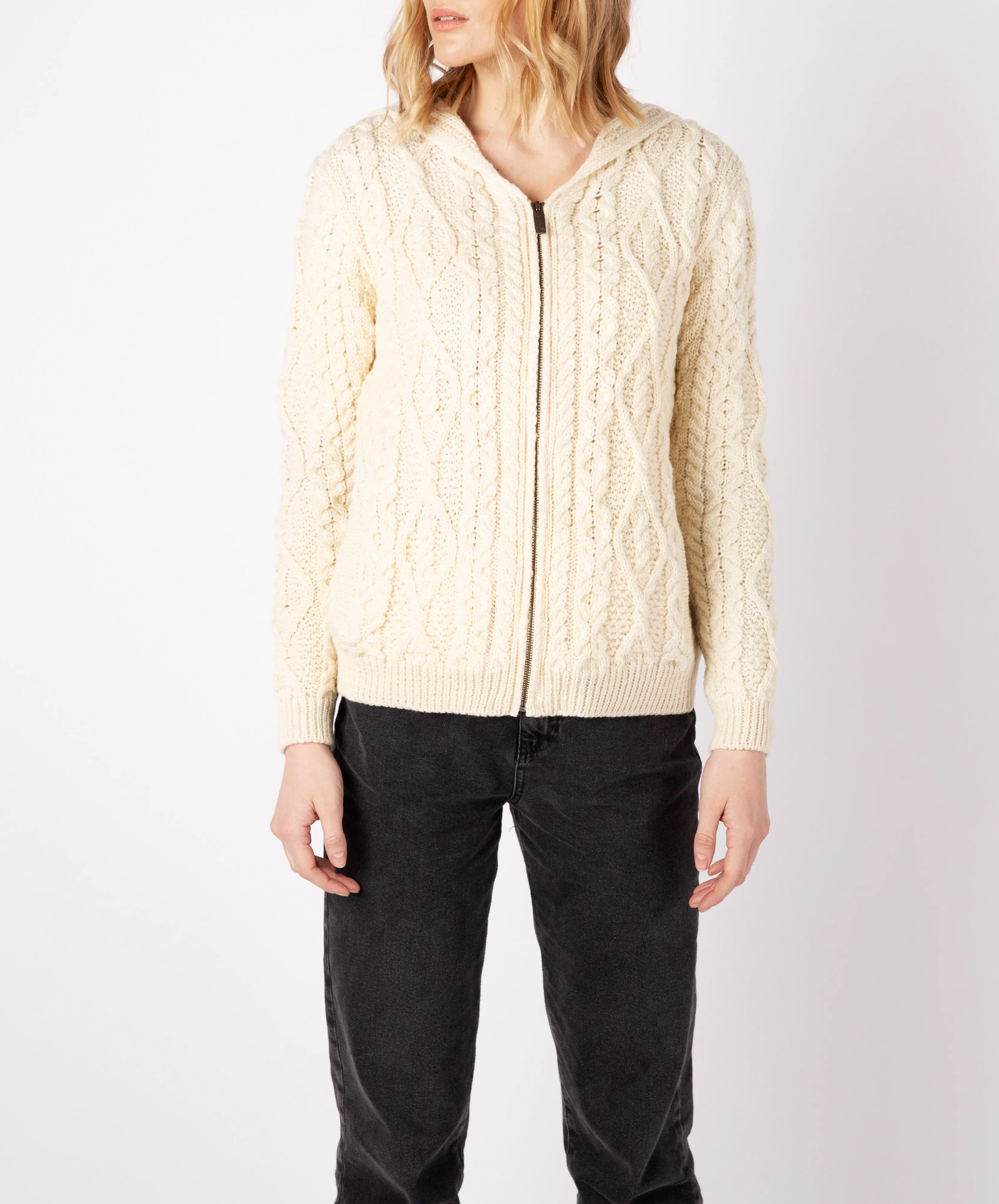 Ash Aran Zipped Hooded Jacket Natural