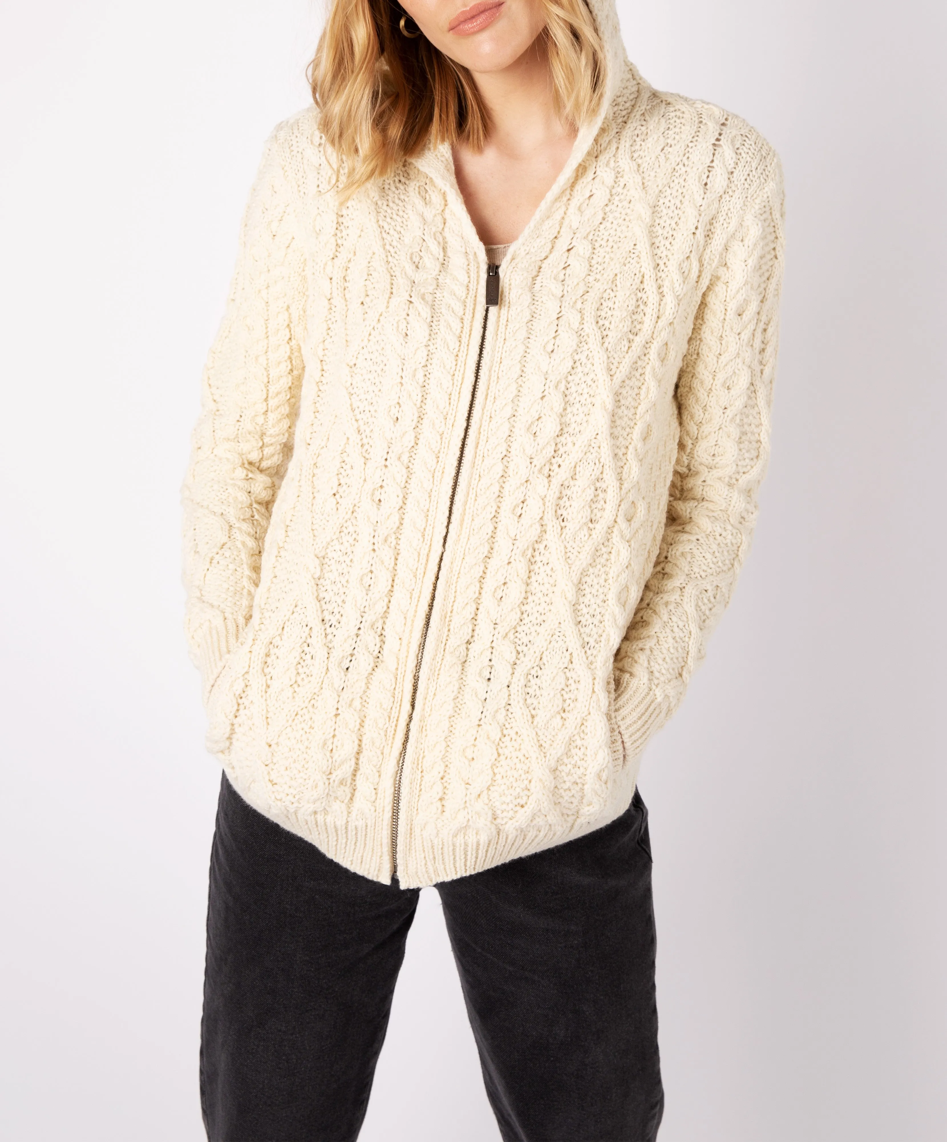 Ash Aran Zipped Hooded Jacket Natural
