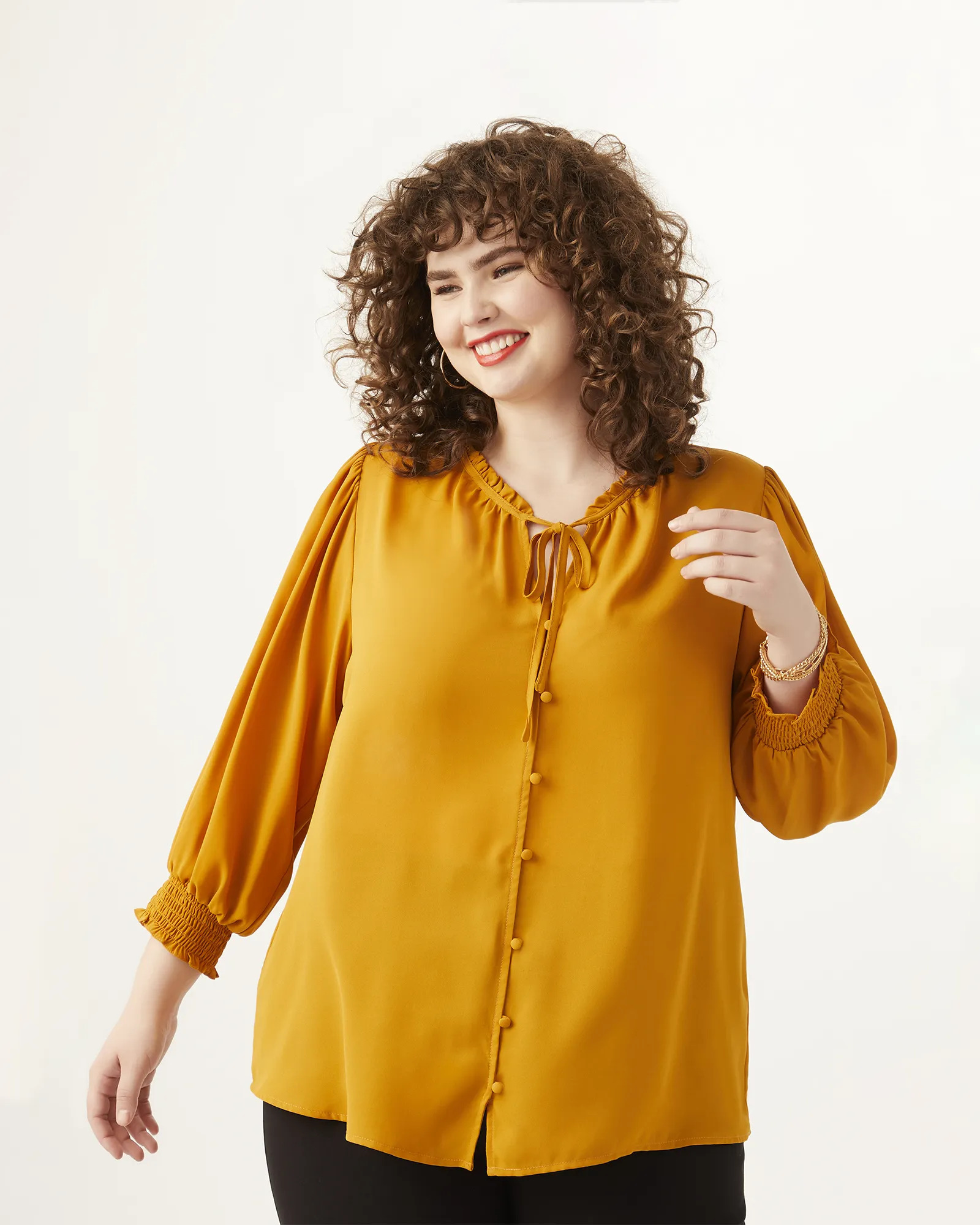 Betty Three-Quarter Sleeve Blouse | Yellow