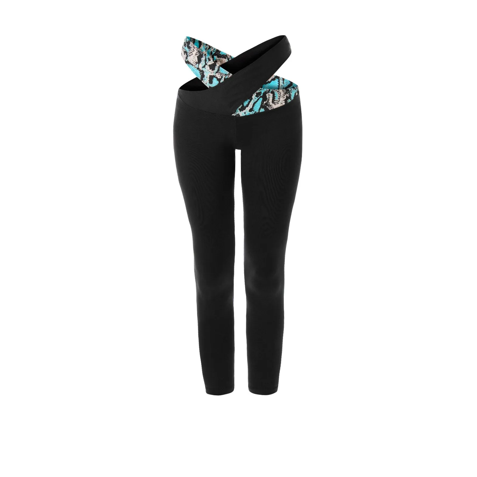 Black Leggings With Turquoise Snake Skin Waist Band For Sale |  Leggings And Bra