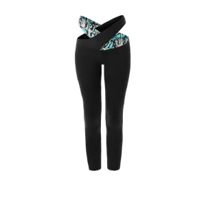 Black Leggings With Turquoise Snake Skin Waist Band For Sale |  Leggings And Bra