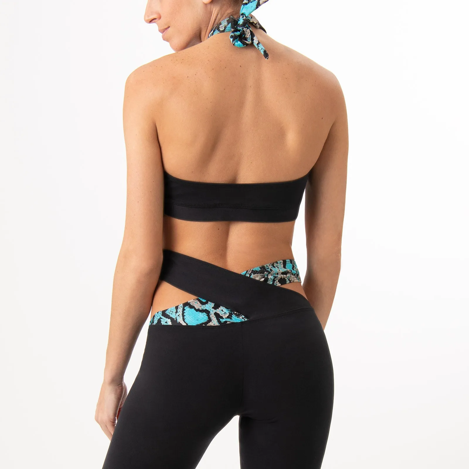 Black Leggings With Turquoise Snake Skin Waist Band For Sale |  Leggings And Bra
