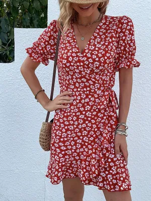 Bohemian Floral Ruffle Maxi Dress with Intricate Woven Design