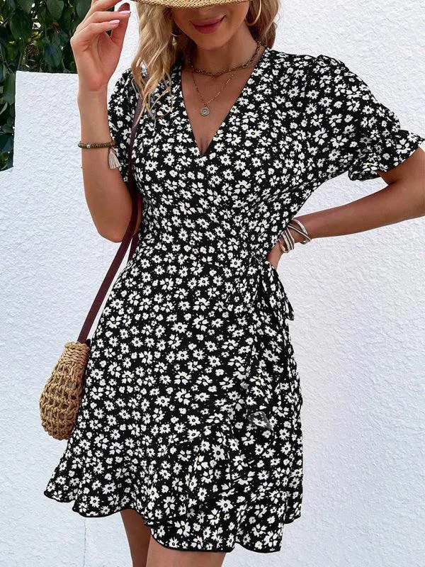 Bohemian Floral Ruffle Maxi Dress with Intricate Woven Design