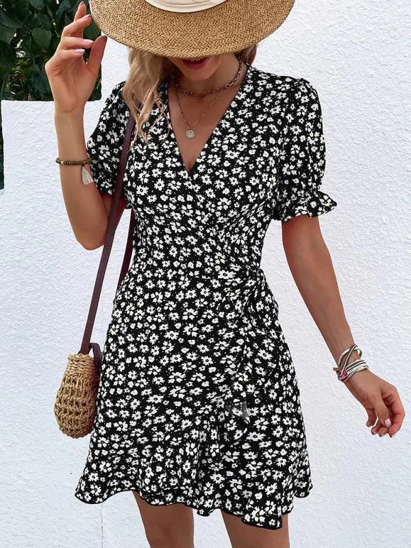 Bohemian Floral Ruffle Maxi Dress with Intricate Woven Design
