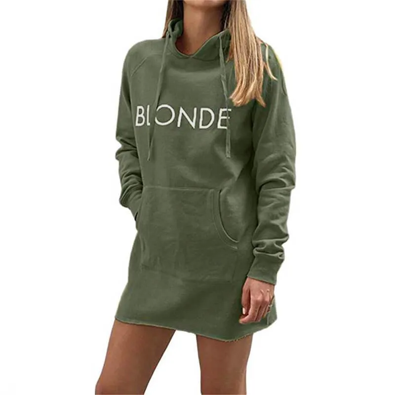 Casual Long Sleeve Letter Print Pocket Hooded Dress