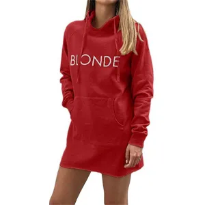Casual Long Sleeve Letter Print Pocket Hooded Dress