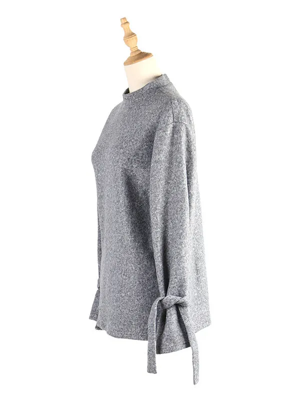 Casual Loose Long Sleeves Solid Color Stand Collar T-Shirts Tops