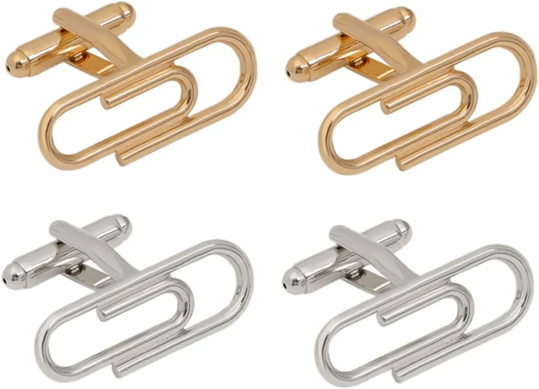 Classical Men's French Cufflinks 2 Pairs Paper Clip Shape for Groom Man Dad and Husband