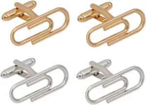 Classical Men's French Cufflinks 2 Pairs Paper Clip Shape for Groom Man Dad and Husband