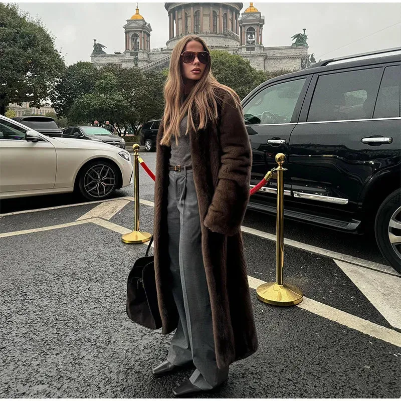 Faux Fur Lapel Fluffy Plush Warm Coat