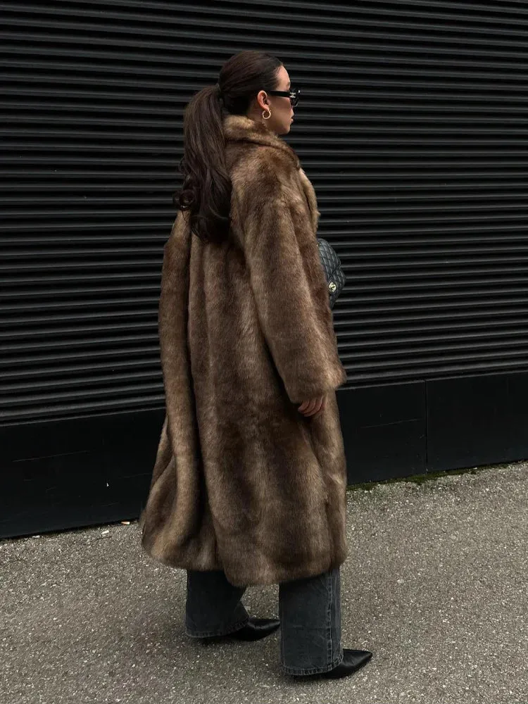 Faux Fur Lapel Fluffy Plush Warm Coat