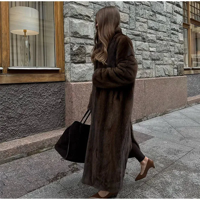 Faux Fur Lapel Fluffy Plush Warm Coat