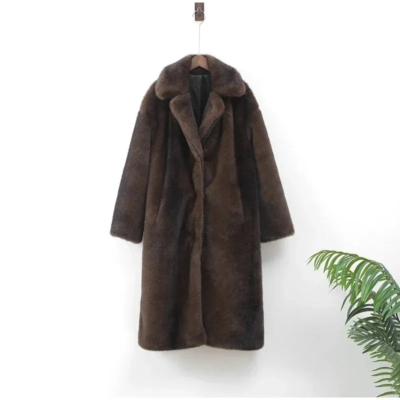 Faux Fur Lapel Fluffy Plush Warm Coat