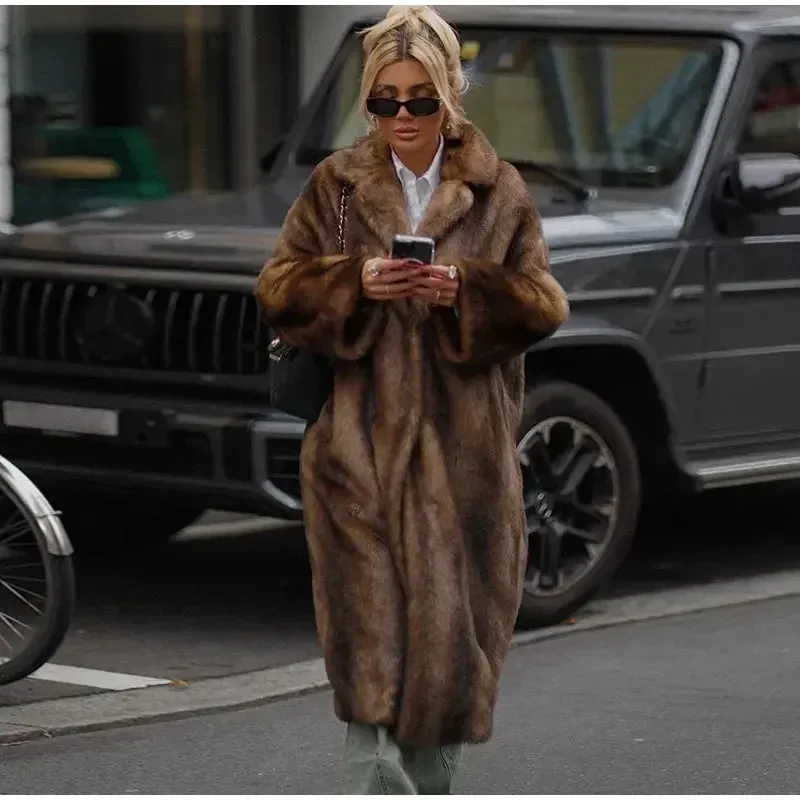 Faux Fur Lapel Fluffy Plush Warm Coat