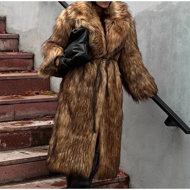 Faux Fur Lapel Fluffy Plush Warm Coat