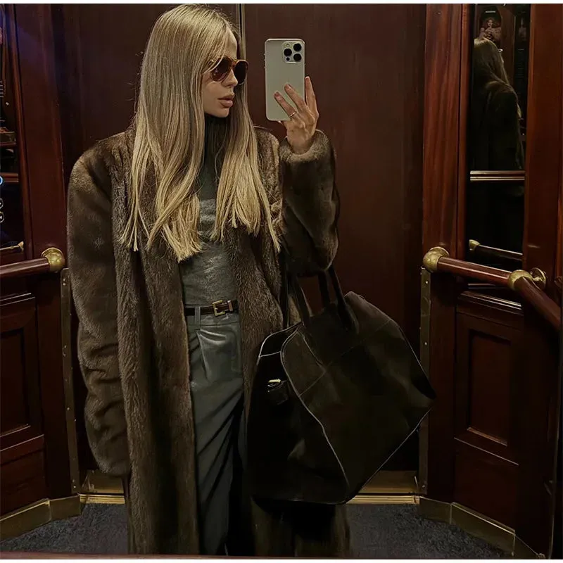 Faux Fur Lapel Fluffy Plush Warm Coat