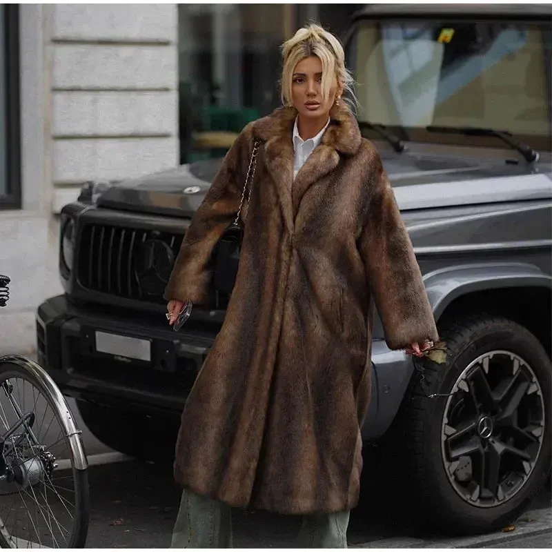 Faux Fur Lapel Fluffy Plush Warm Coat