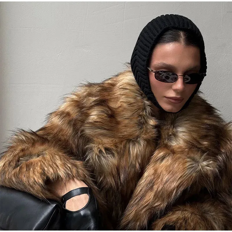 Faux Fur Lapel Fluffy Plush Warm Coat