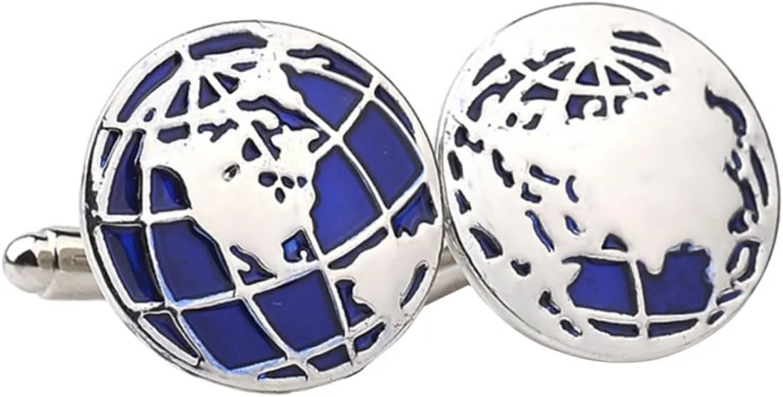 Globe Cufflinks for Men's Shirts Earth Cufflinks Button for Shirt Sleeve Christmas