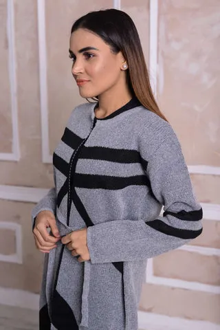 Imported Front Open Cool Gray Cozy Belted Cardigan Sweater - (CGN26)