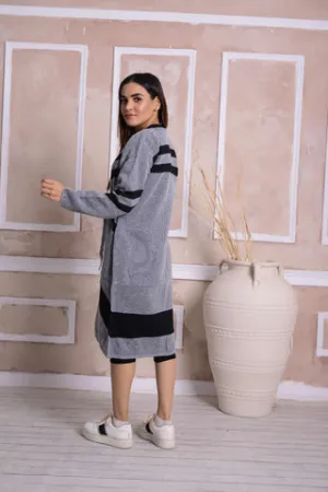 Imported Front Open Cool Gray Cozy Belted Cardigan Sweater - (CGN26)