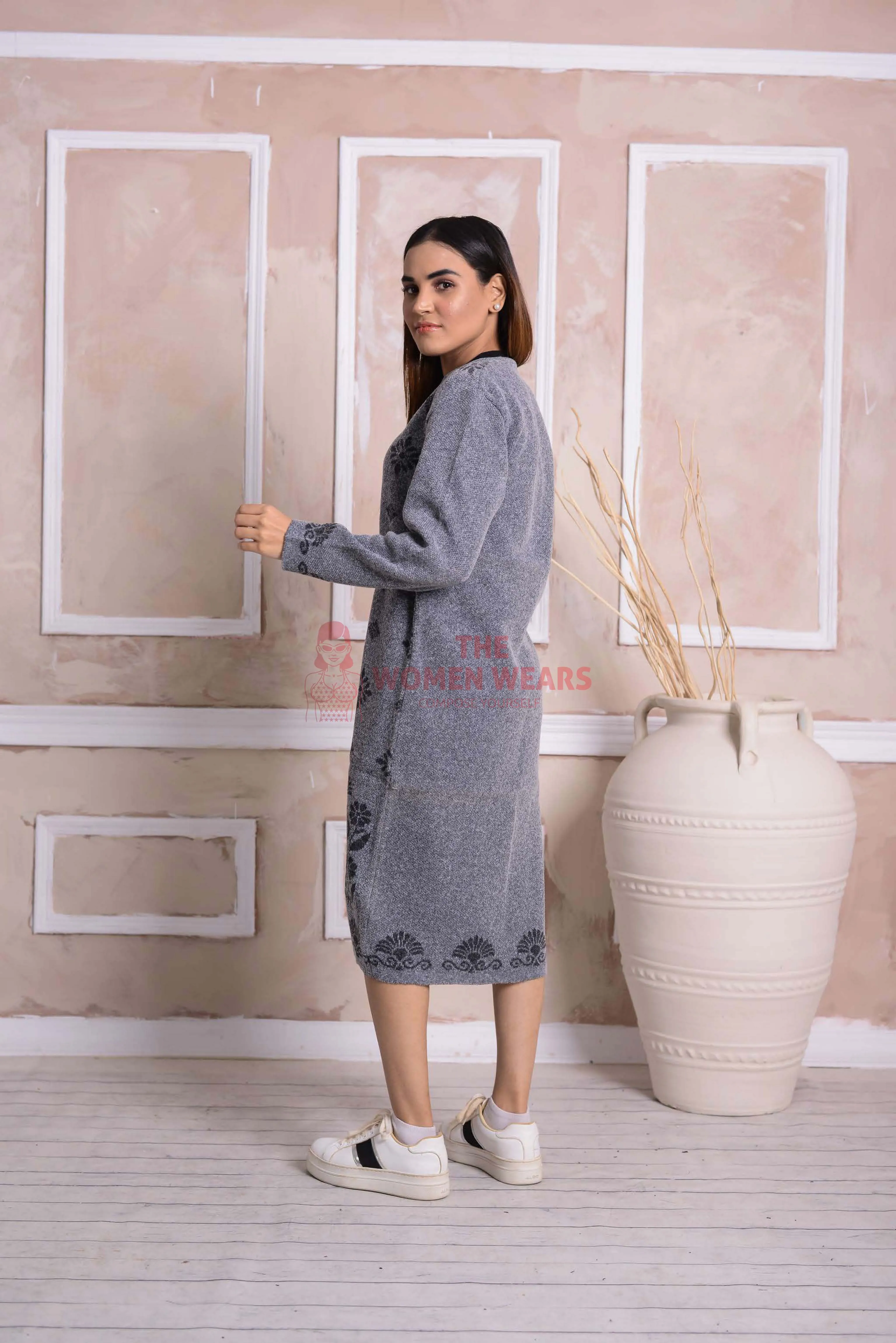 Imported Front Open Cool Grey Cozy Belted Cardigan Sweater - (CGN06)