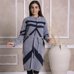 Imported Front Open Cool Grey Cozy Belted Cardigan Sweater - (CGN31)