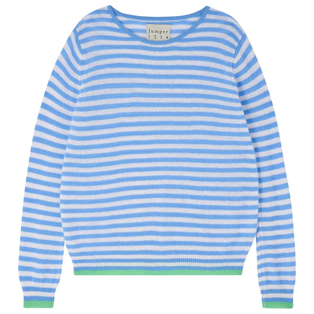 JUMPER 1234~ Tipped little stripe blue cashmere sweater