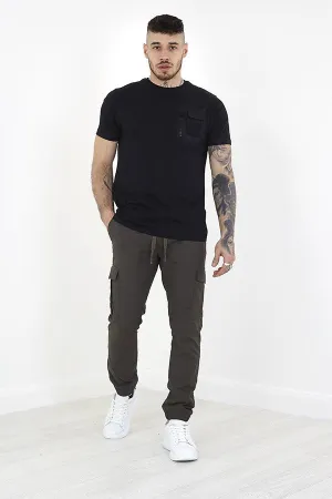 KHAKI TASLAN CARGO POCKET ELASTICATED TROUSERS