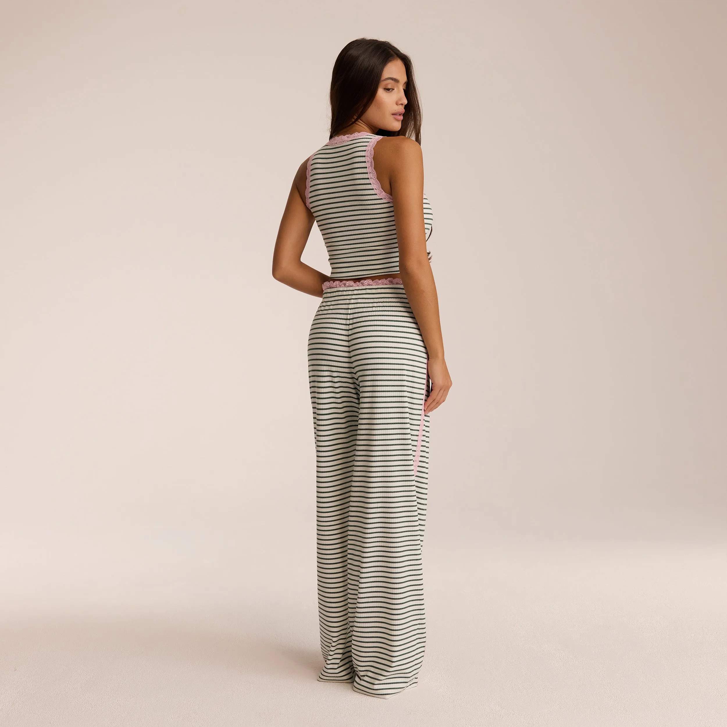 Lace Pyjama Bottoms - Green Stripe