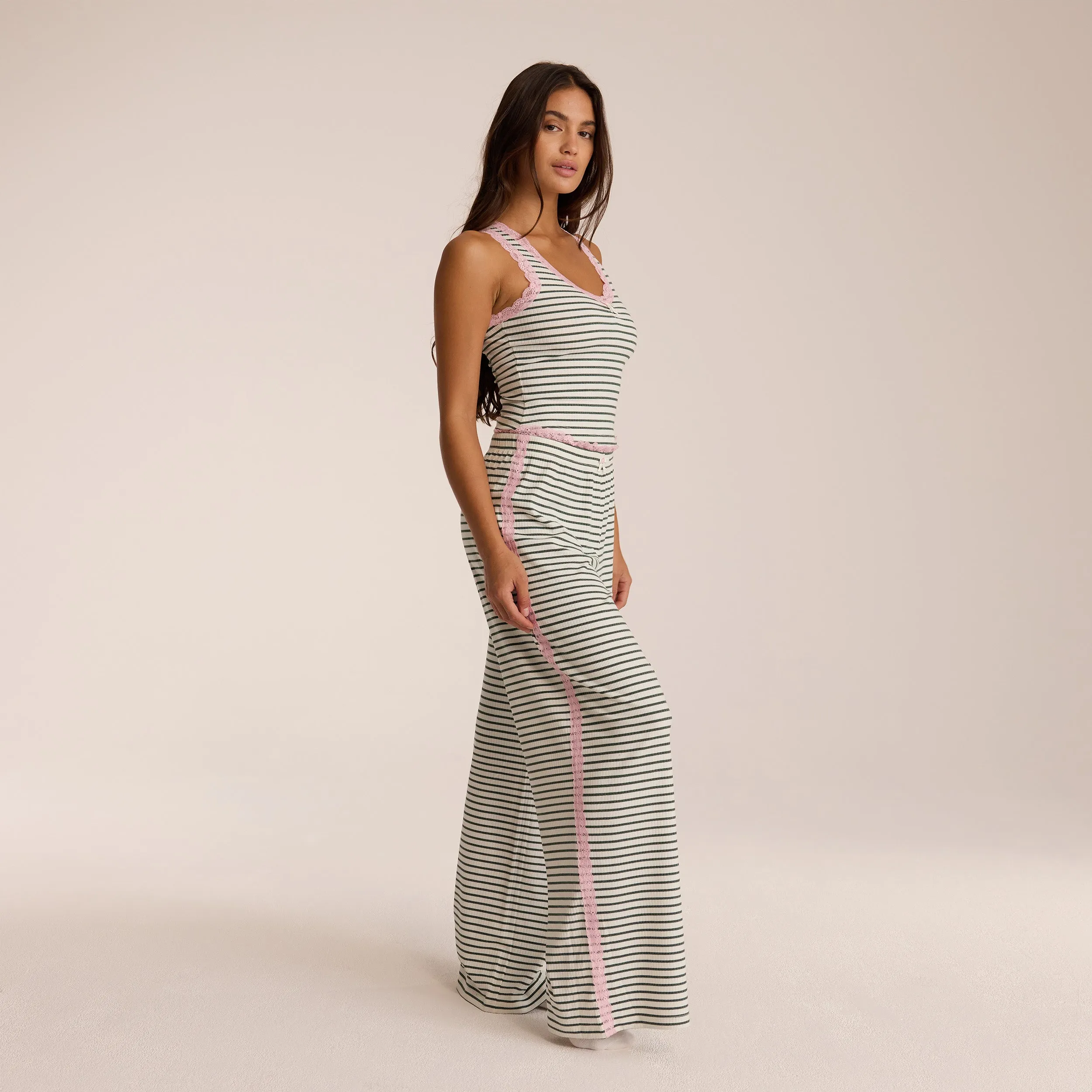 Lace Pyjama Bottoms - Green Stripe