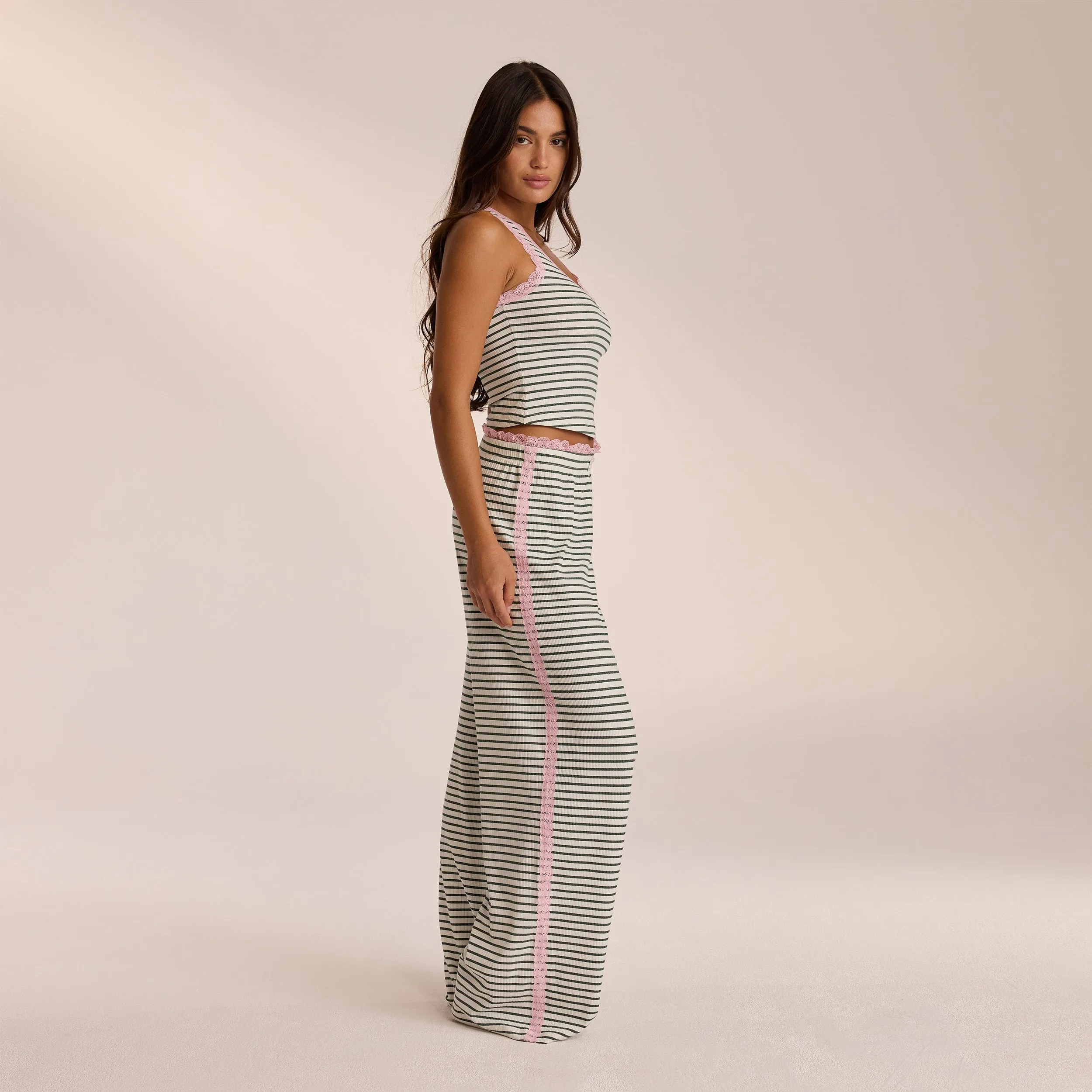 Lace Pyjama Bottoms - Green Stripe