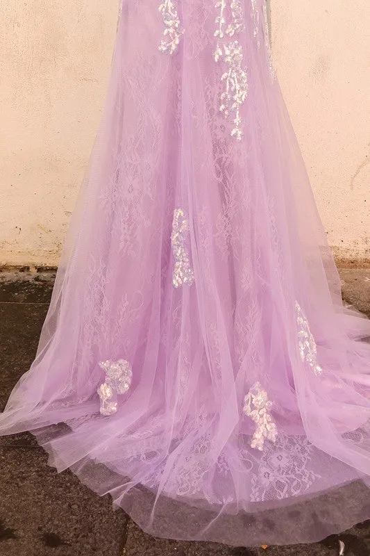 Lilac Straight Neckline Skinny Straps Glitter/Sequin She