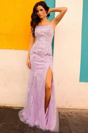 Lilac Straight Neckline Skinny Straps Glitter/Sequin She