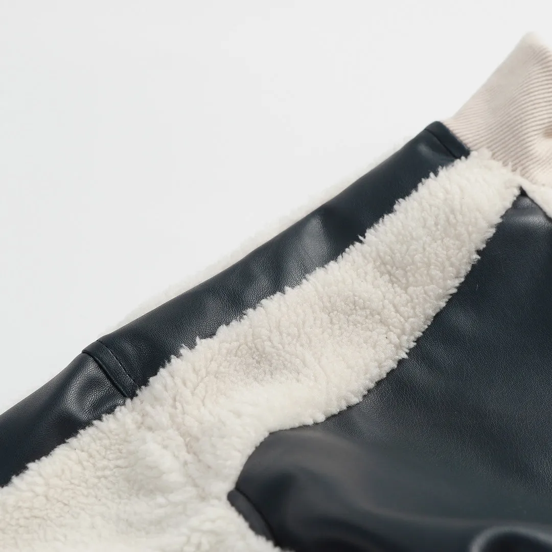 Louis Vuitton Black White Leather Mix Teddy Varsity Jacket