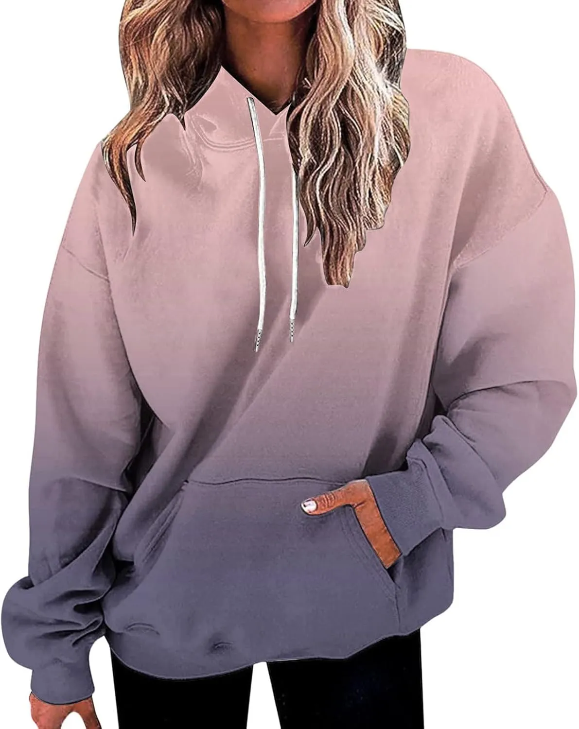 Masbird Hoodies for Women Gradient Print Oversized Sweatshirt Drawstring Pullover with Pocket Trendy Sweater Tops Blouses