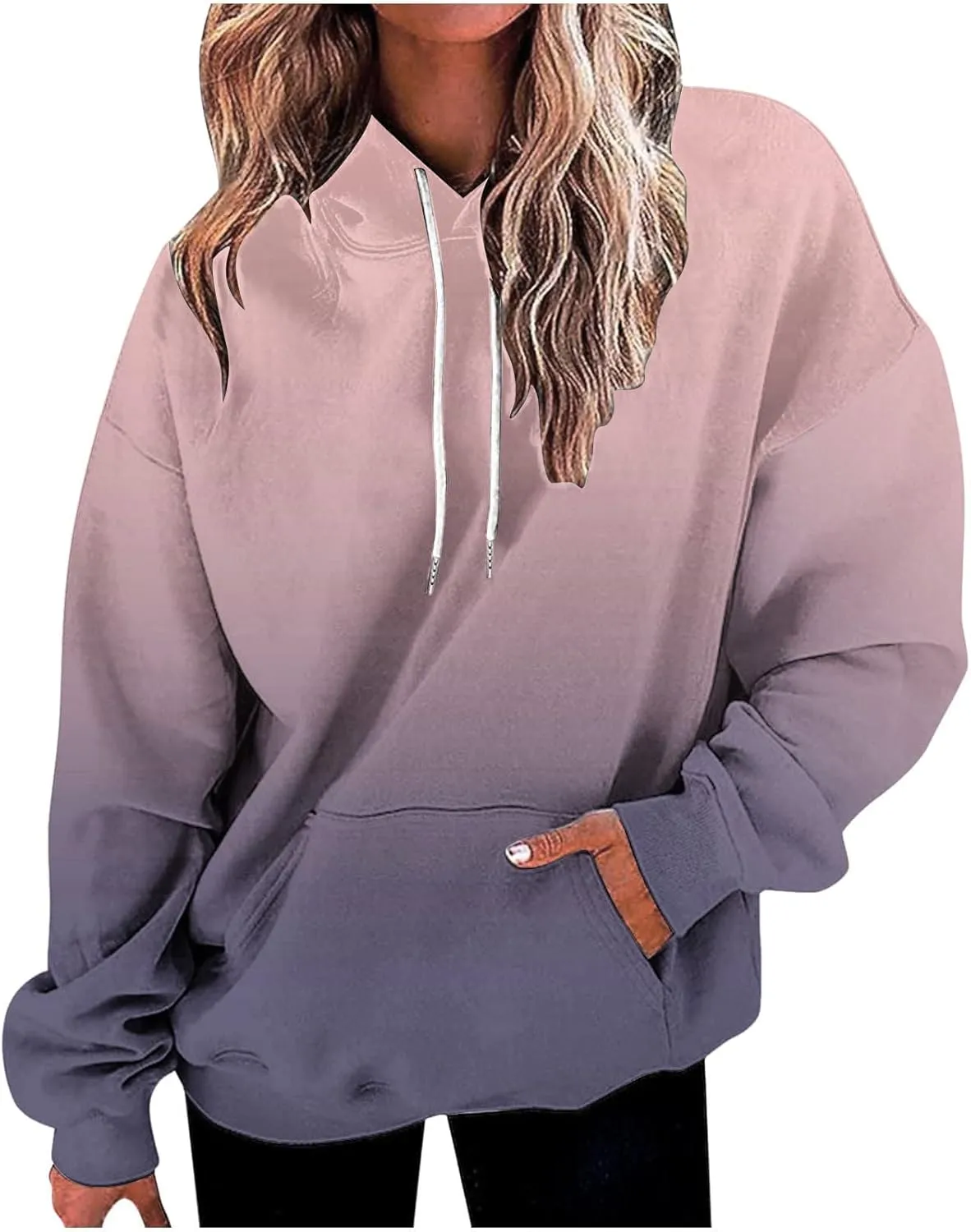 Masbird Hoodies for Women Gradient Print Oversized Sweatshirt Drawstring Pullover with Pocket Trendy Sweater Tops Blouses