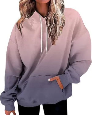 Masbird Hoodies for Women Gradient Print Oversized Sweatshirt Drawstring Pullover with Pocket Trendy Sweater Tops Blouses
