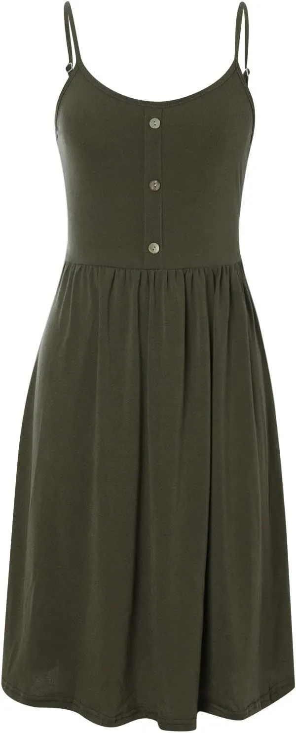 NaRHbrg Sleeveless V Neck Summer Dress for Women Casual Loose Fit Sundress A-Line Empire Waist Midi Dresses for Vacation