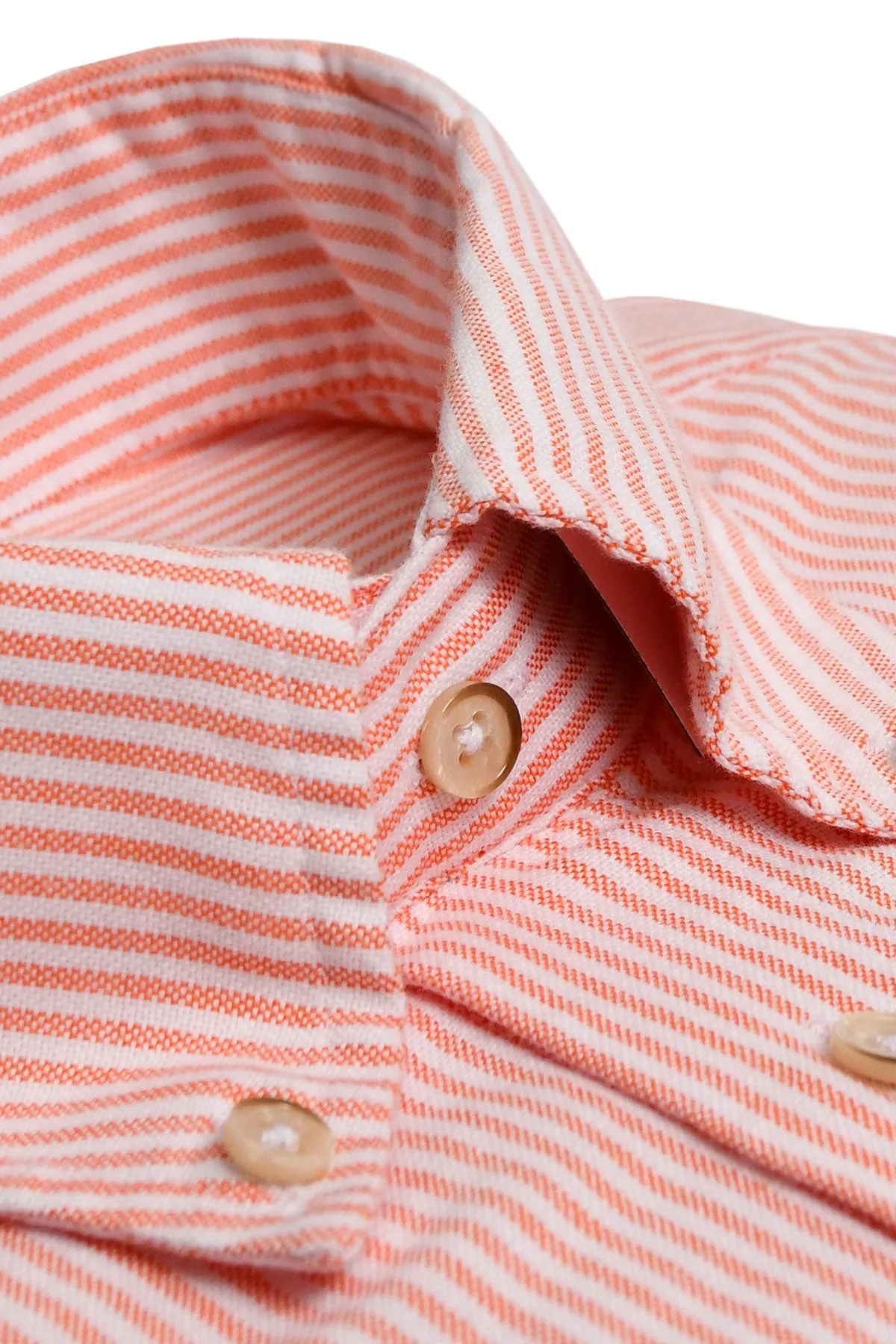 Orange striped washed oxford regular fit shirt
