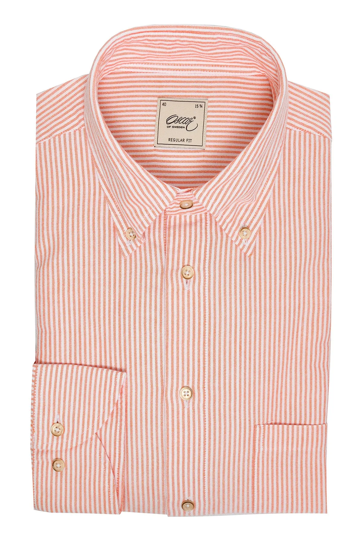 Orange striped washed oxford regular fit shirt