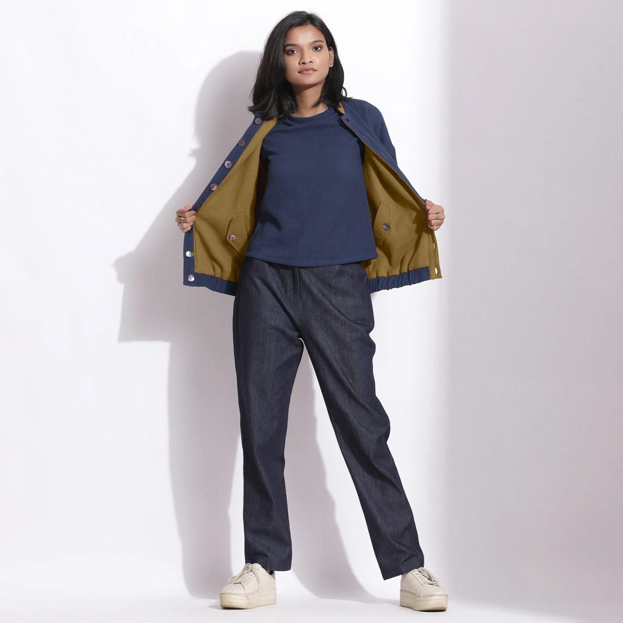 Reversible Green Warm Cotton Waffle Bomber Jacket