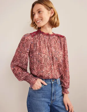 Ruffle Detail Swing Top-Chalky Pink, Paisley
