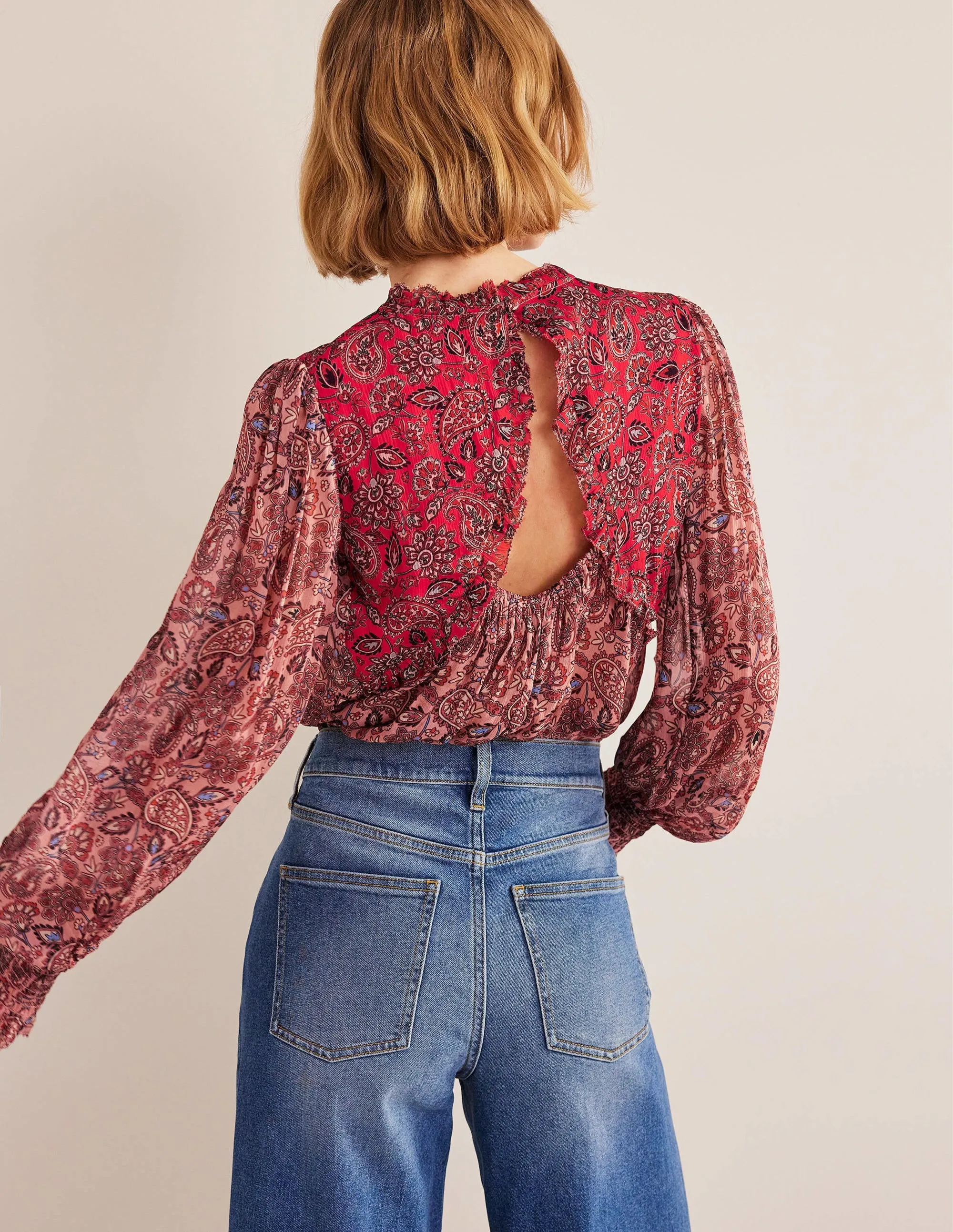 Ruffle Detail Swing Top-Chalky Pink, Paisley