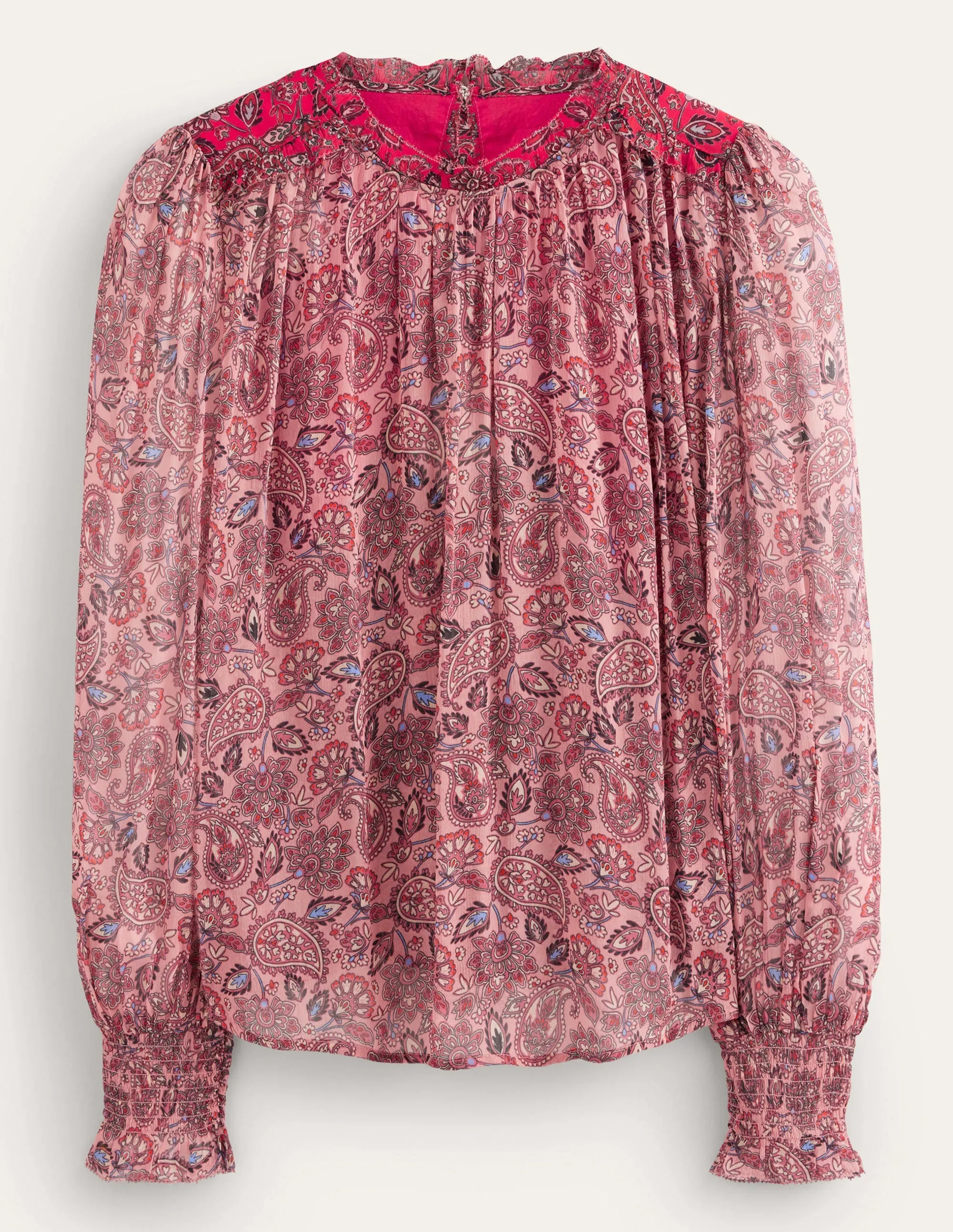 Ruffle Detail Swing Top-Chalky Pink, Paisley