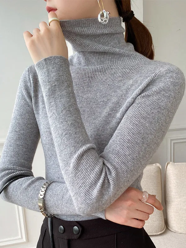 Simple Skinny Long Sleeves Solid Color Sweater Tops