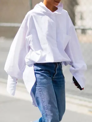 Solid Color Long Sleeves Loose Stand Collar Blouses&Shirts Tops